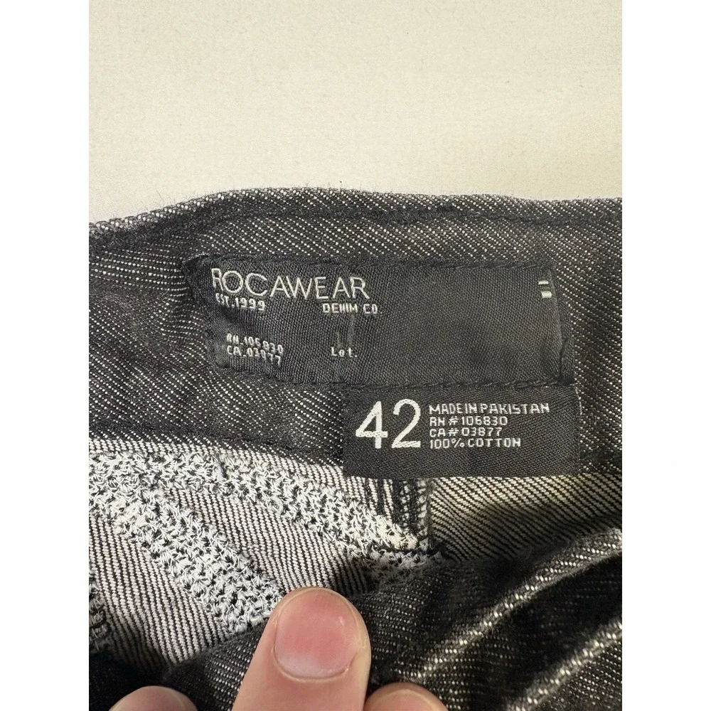 VTG Rocawear Jeans Men 42x34 Black Y2K Embroidered Hip Hop Baggy Y2K Wide-Leg
